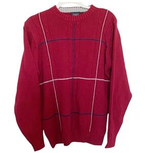 Y2K Haggar Burgundy Sweater with Blue white Stripes Size Medium NWT